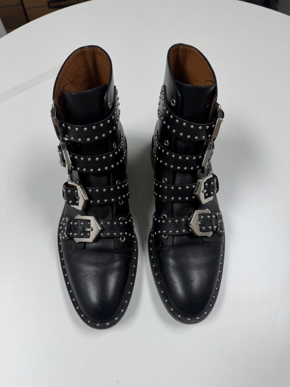 Givenchy Black Leather Studded Buckle Boots